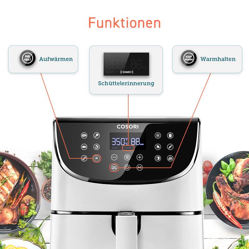 Cosori CP158-AF-RXW Heißluft-Fritteuse 5.5l 1700W Antihaftbeschichtung, BPA-frei, mit Display, Timerfunktion, Überhitzungsschutz