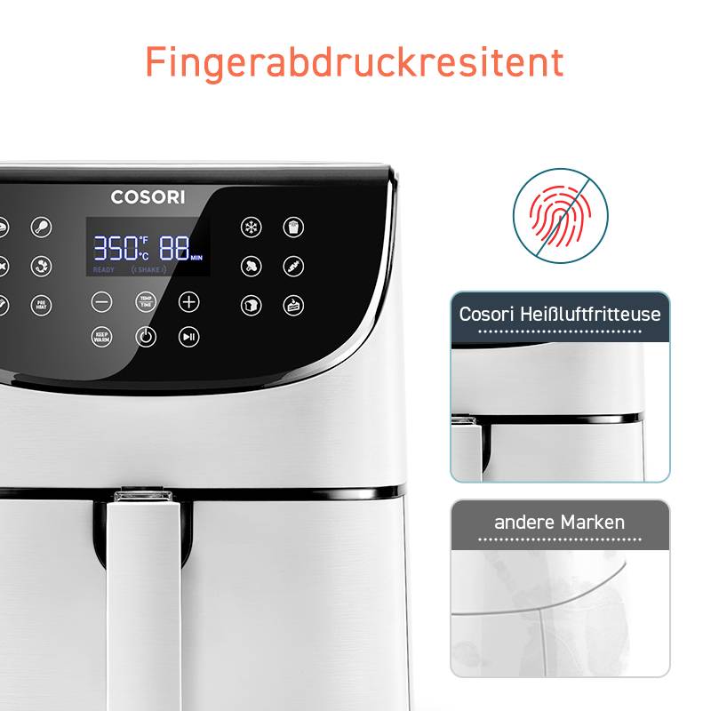 Cosori CP158-AF-RXW Heißluft-Fritteuse 5.5 l 1700 W Antihaftbeschichtung, BPA-frei, mit Display, Timerfunktion, Überhitzungsschutz Weiß