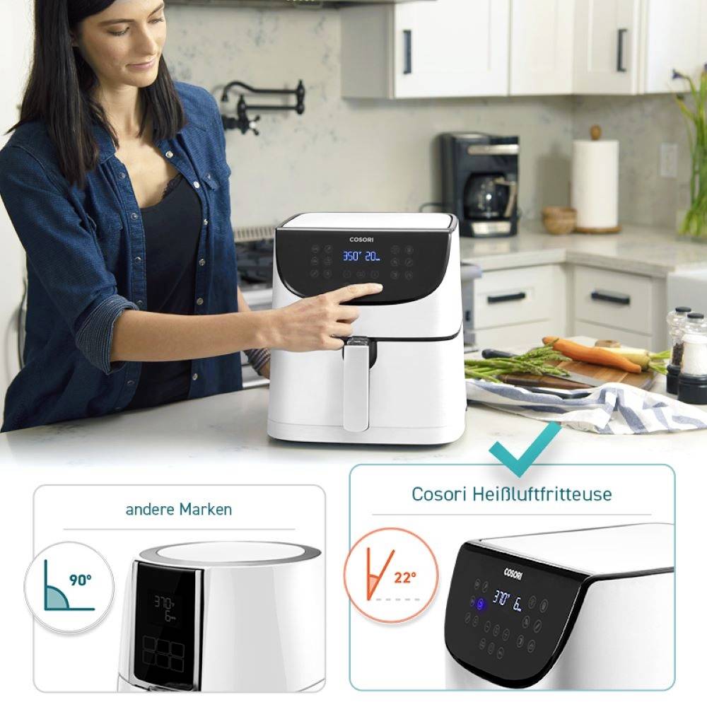 Cosori CP158-AF-RXW Heißluft-Fritteuse 5.5 l 1700 W Antihaftbeschichtung, BPA-frei, mit Display, Timerfunktion, Überhitzungsschutz Weiß