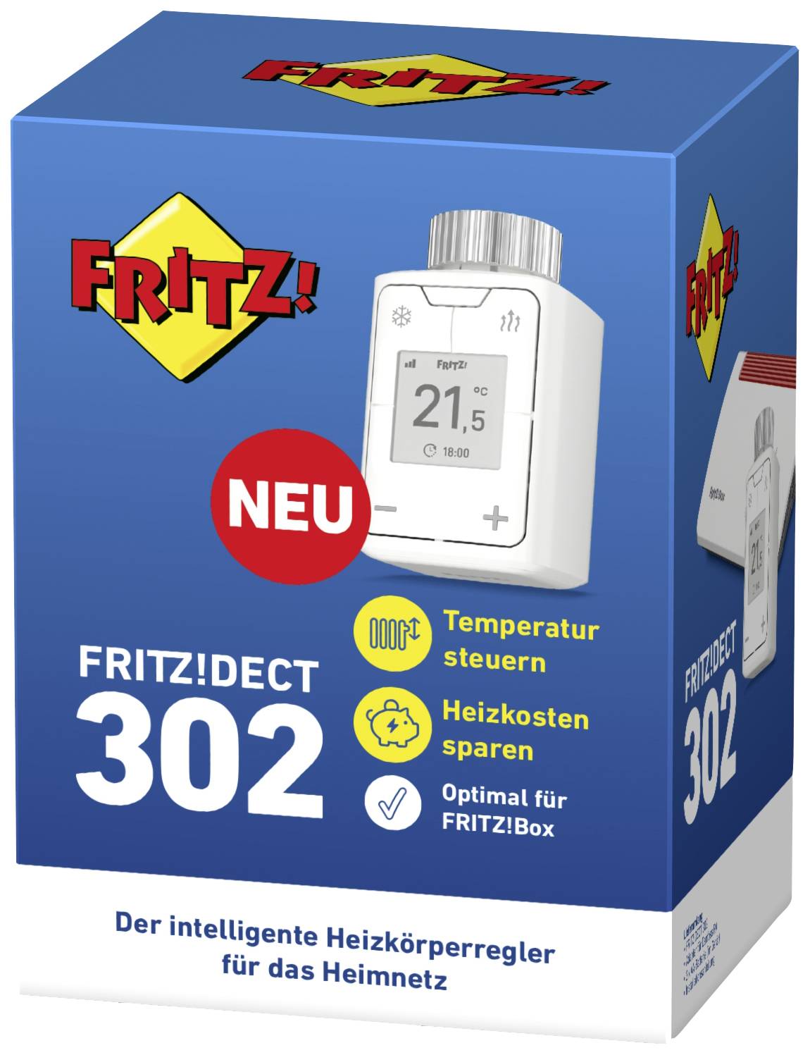 Der intelligente Heizkörperregler FRITZ!DECT 302, ermöglicht Temperatursteuerung und Heizkosteneinsparung, optimal für FRITZ!Box.