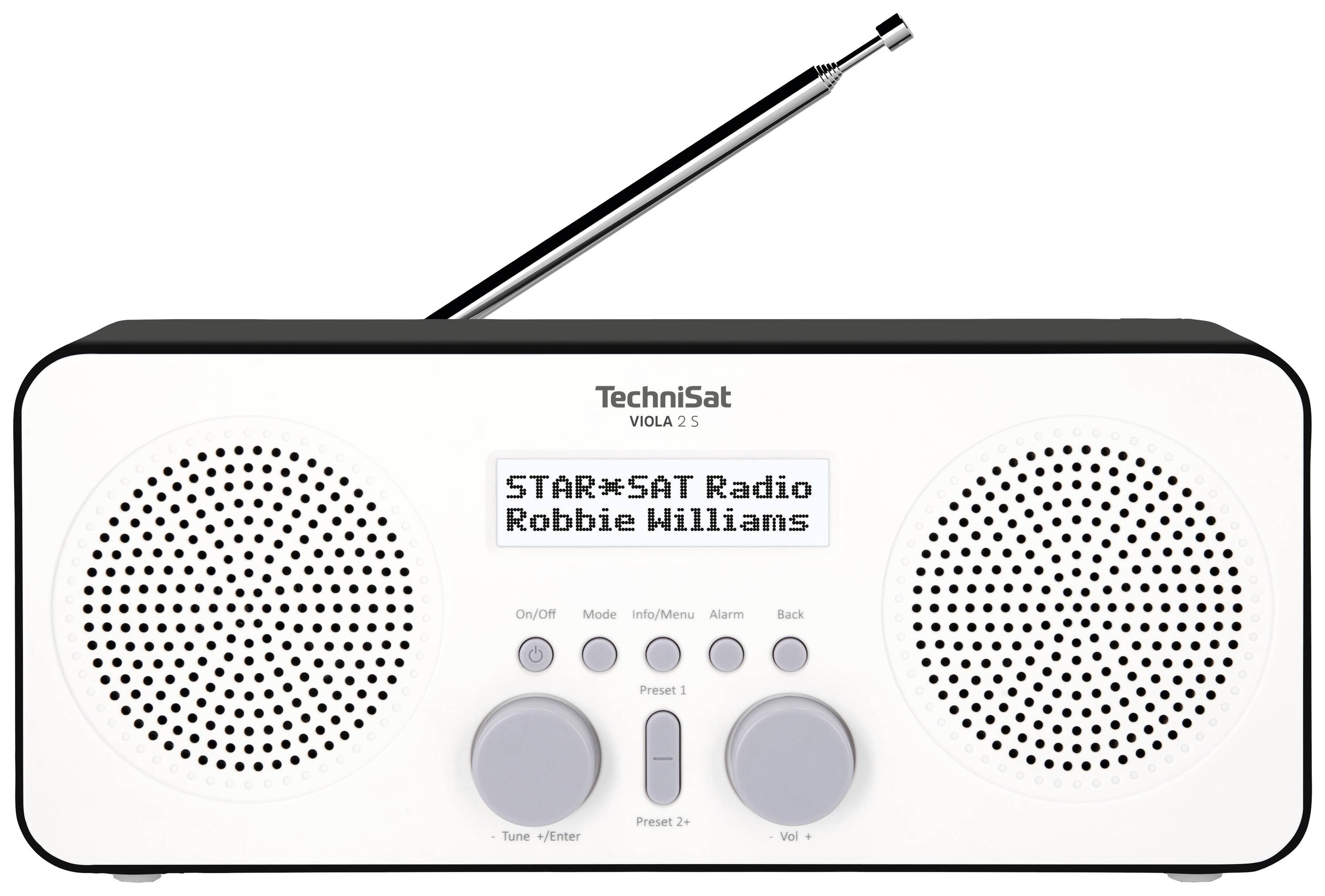TechniSat Viola 2 S, weiß/schwarz Kofferradio DAB+, UKW Inkl. Lautsprecherbox, Weckfunktion Weiß/Schwarz