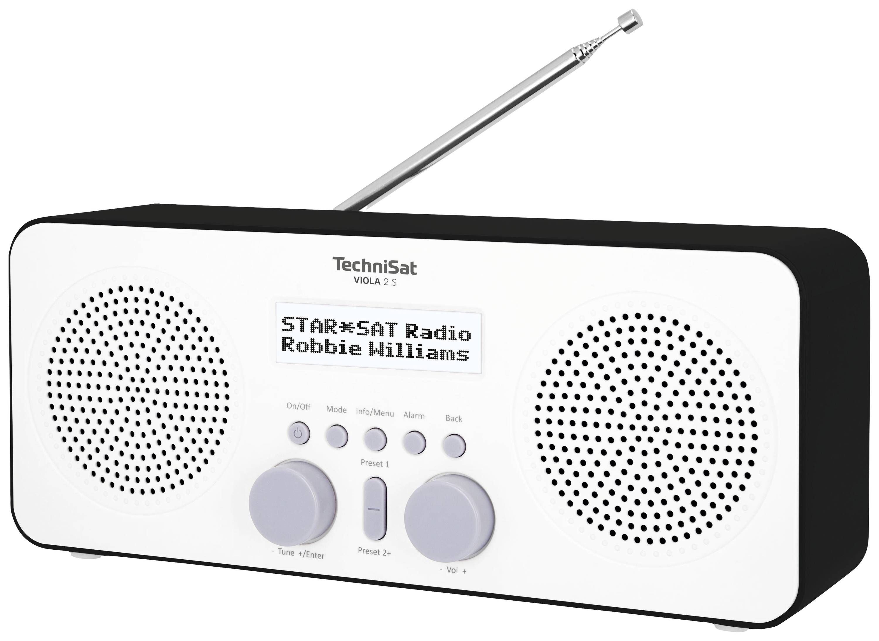TechniSat Viola 2 S, weiß/schwarz Kofferradio DAB+, UKW Inkl. Lautsprecherbox, Weckfunktion Weiß/Schwarz