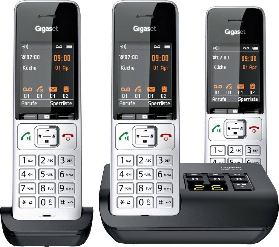 Gigaset COMFORT 500A trio DECT, GAP Schnurloses Telefon analog Babyphone, Freisprechen, für Hörgeräte kompatibel, Headsetanschluss, inkl. Mobiltei