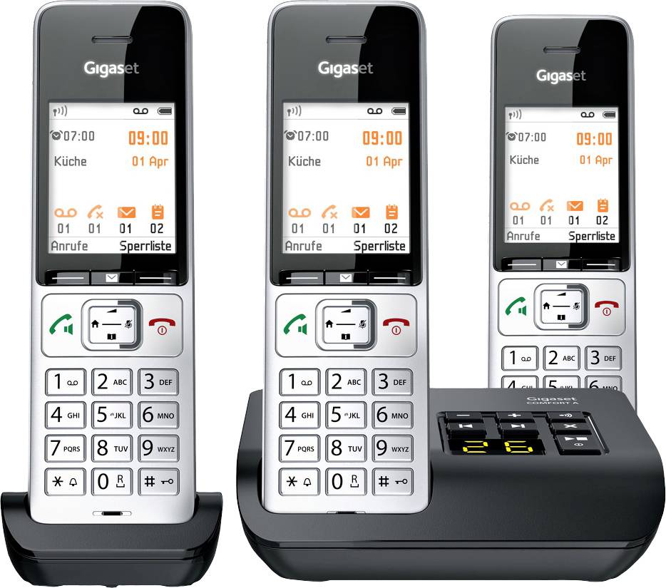 Gigaset COMFORT 500A trio DECT, GAP Schnurloses Telefon analog Babyphone, Freisprechen, für Hörgeräte kompatibel, Headsetanschluss, inkl. Mobiltei