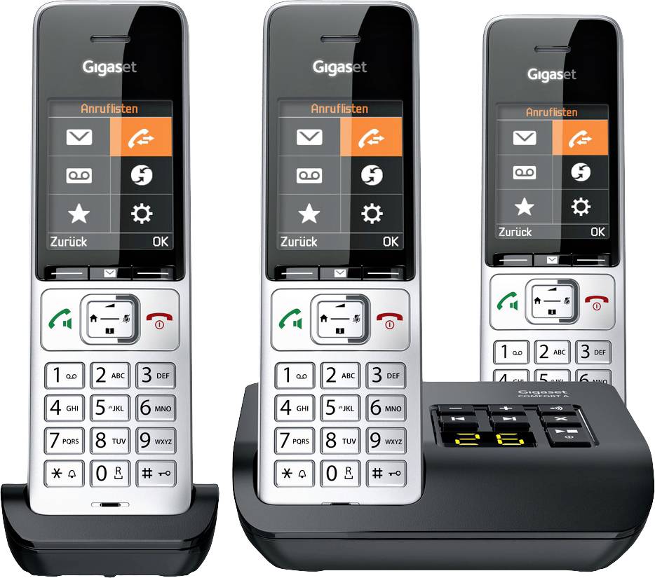 Gigaset COMFORT 500A trio DECT, GAP Schnurloses Telefon analog Babyphone, Freisprechen, für Hörgeräte kompatibel, Headsetanschluss, inkl. Mobiltei