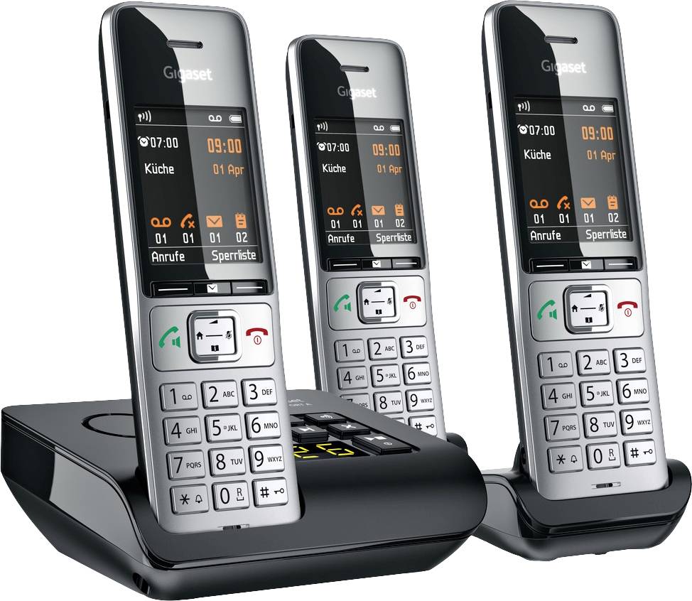 Gigaset COMFORT 500A trio DECT, GAP Schnurloses Telefon analog Babyphone, Freisprechen, für Hörgeräte kompatibel, Headsetanschluss, inkl. Mobiltei