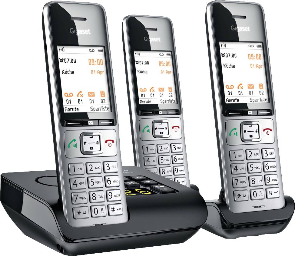 Gigaset COMFORT 500A trio DECT, GAP Schnurloses Telefon analog Babyphone, Freisprechen, für Hörgeräte kompatibel, Headsetanschluss, inkl. Mobiltei
