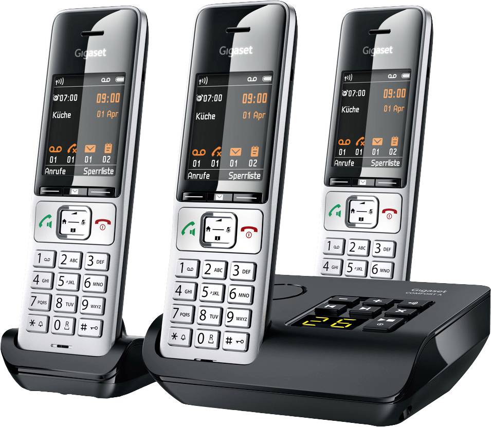 Gigaset COMFORT 500A trio DECT, GAP Schnurloses Telefon analog Babyphone, Freisprechen, für Hörgeräte kompatibel, Headsetanschluss, inkl. Mobiltei