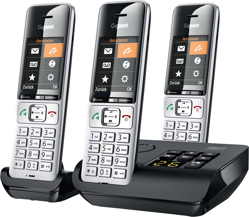 Gigaset COMFORT 500A trio DECT, GAP Schnurloses Telefon analog Babyphone, Freisprechen, für Hörgeräte kompatibel, Headsetanschluss, inkl. Mobiltei