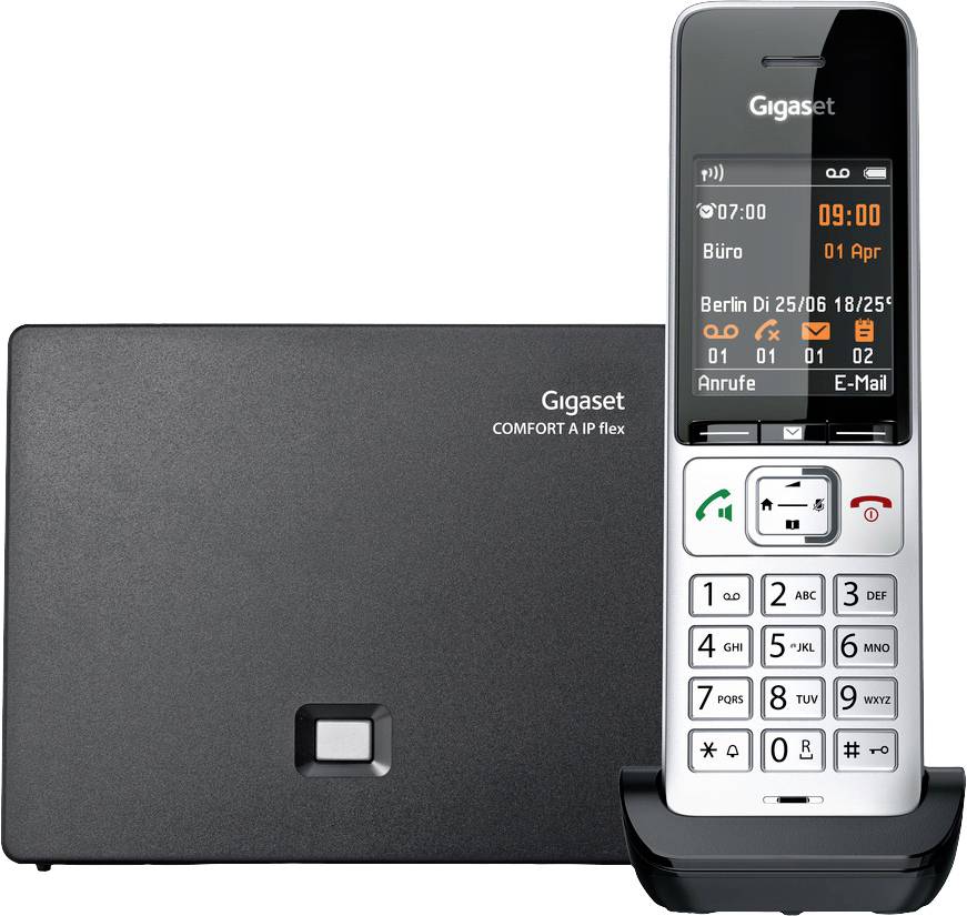 Gigaset COMFORT 500A IP flex DECT, GAP, LAN Schnurloses Telefon analog Babyphone, Freisprechen, für Hörgeräte kompatibel, Headsetanschluss, inkl.