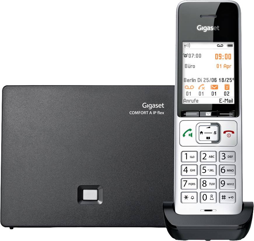 Gigaset COMFORT 500A IP flex DECT, GAP, LAN Schnurloses Telefon analog Babyphone, Freisprechen, für Hörgeräte kompatibel, Headsetanschluss, inkl.