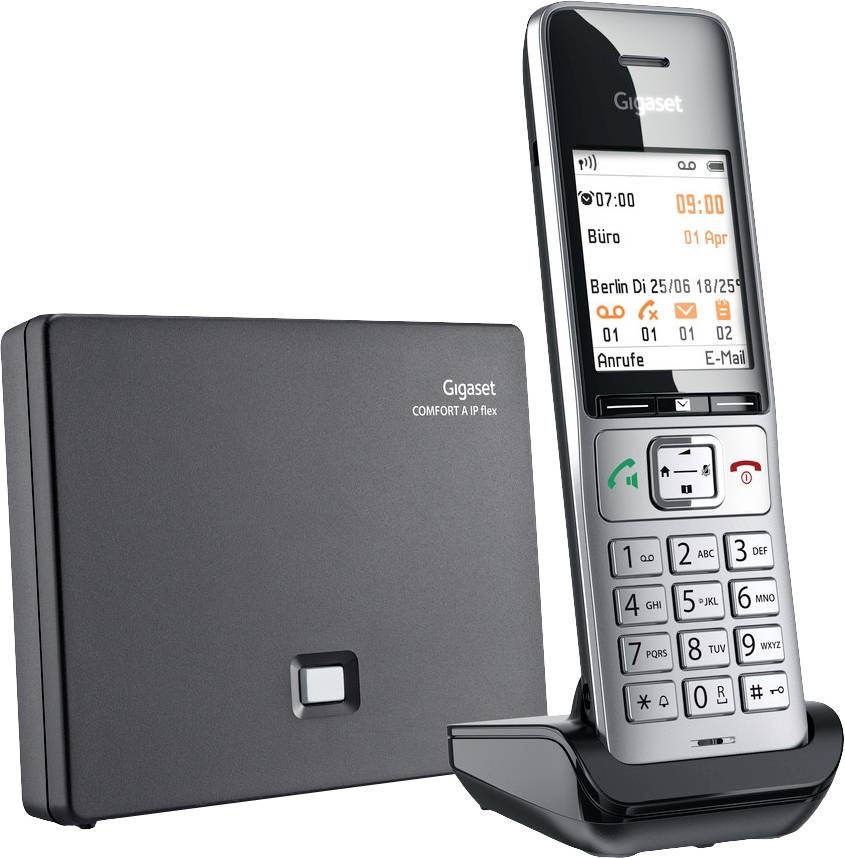 Gigaset COMFORT 500A IP flex DECT, GAP, LAN Schnurloses Telefon analog Babyphone, Freisprechen, für Hörgeräte kompatibel, Headsetanschluss, inkl.