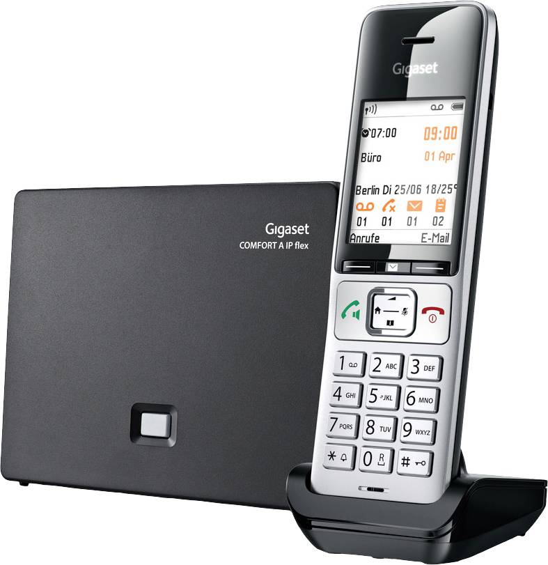 Gigaset COMFORT 500A IP flex DECT, GAP, LAN Schnurloses Telefon analog Babyphone, Freisprechen, für Hörgeräte kompatibel, Headsetanschluss, inkl.