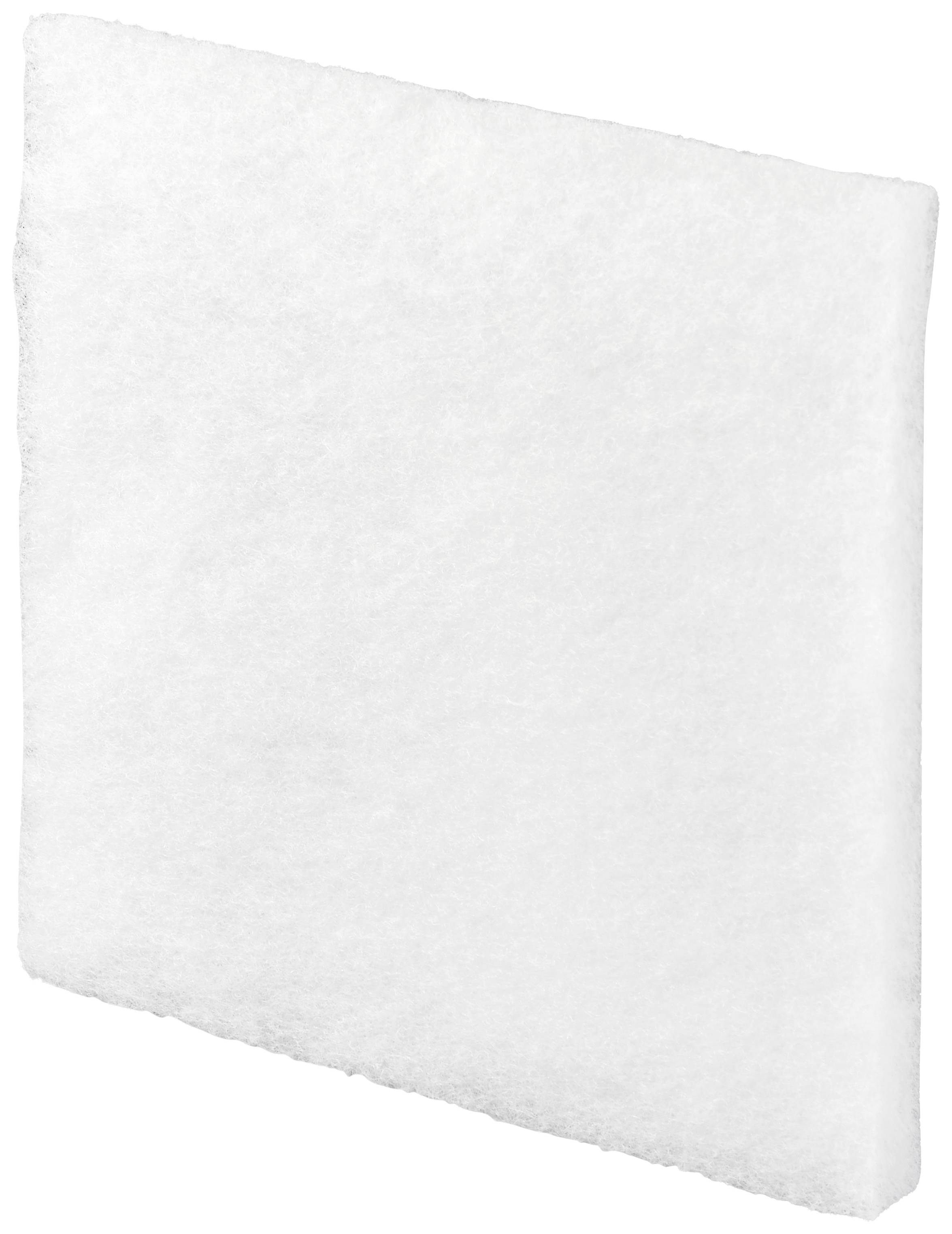 Ein weißes quadratisches Pads aus weichem Material, möglicherweise für Reinigung oder Kosmetik geeignet, vor weißem Hintergrund.