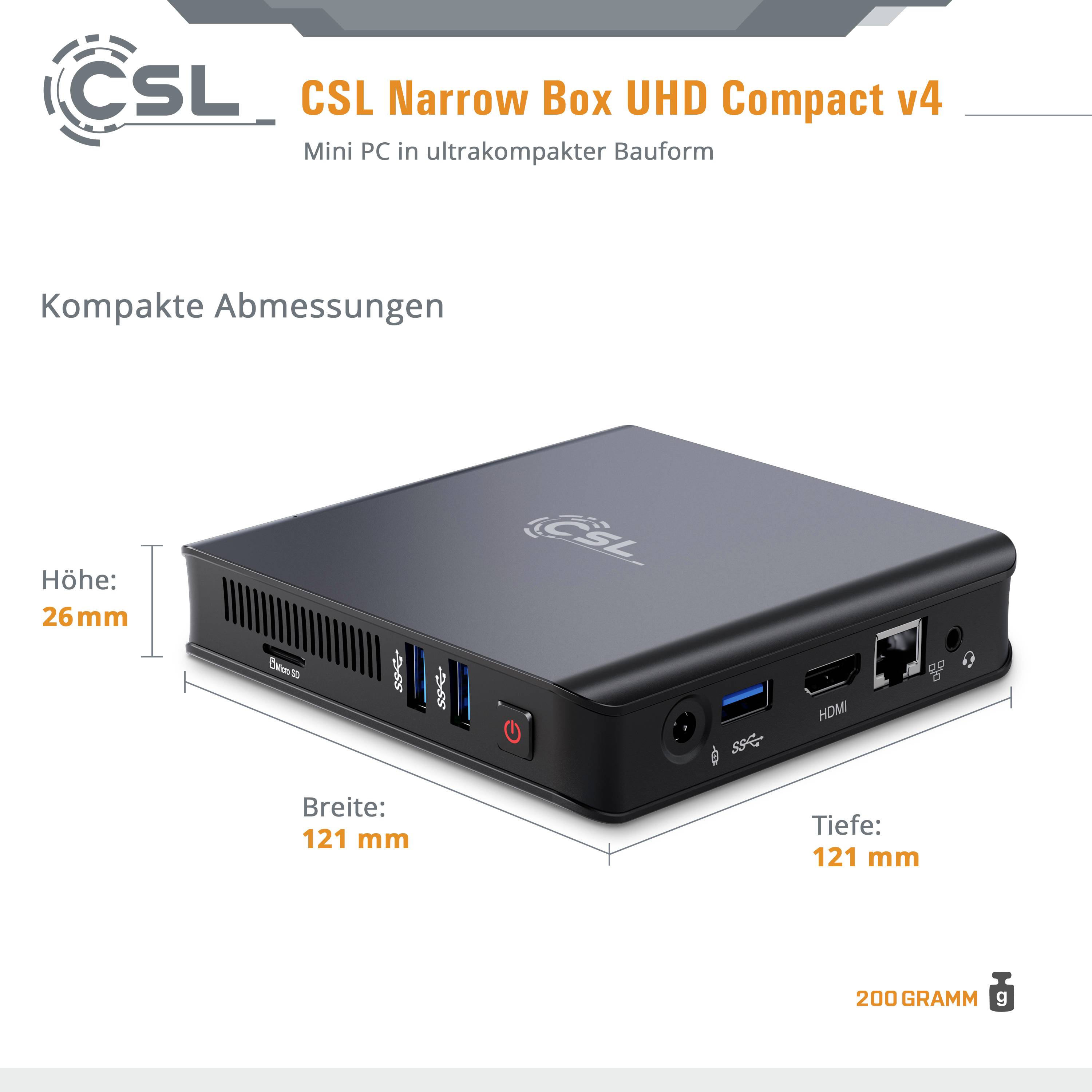 CSL Computer Mini PC Narrow Box Ultra HD Compact v4 Intel® Celeron® N4120 4 GB RAM 128 GB eMMC Inte