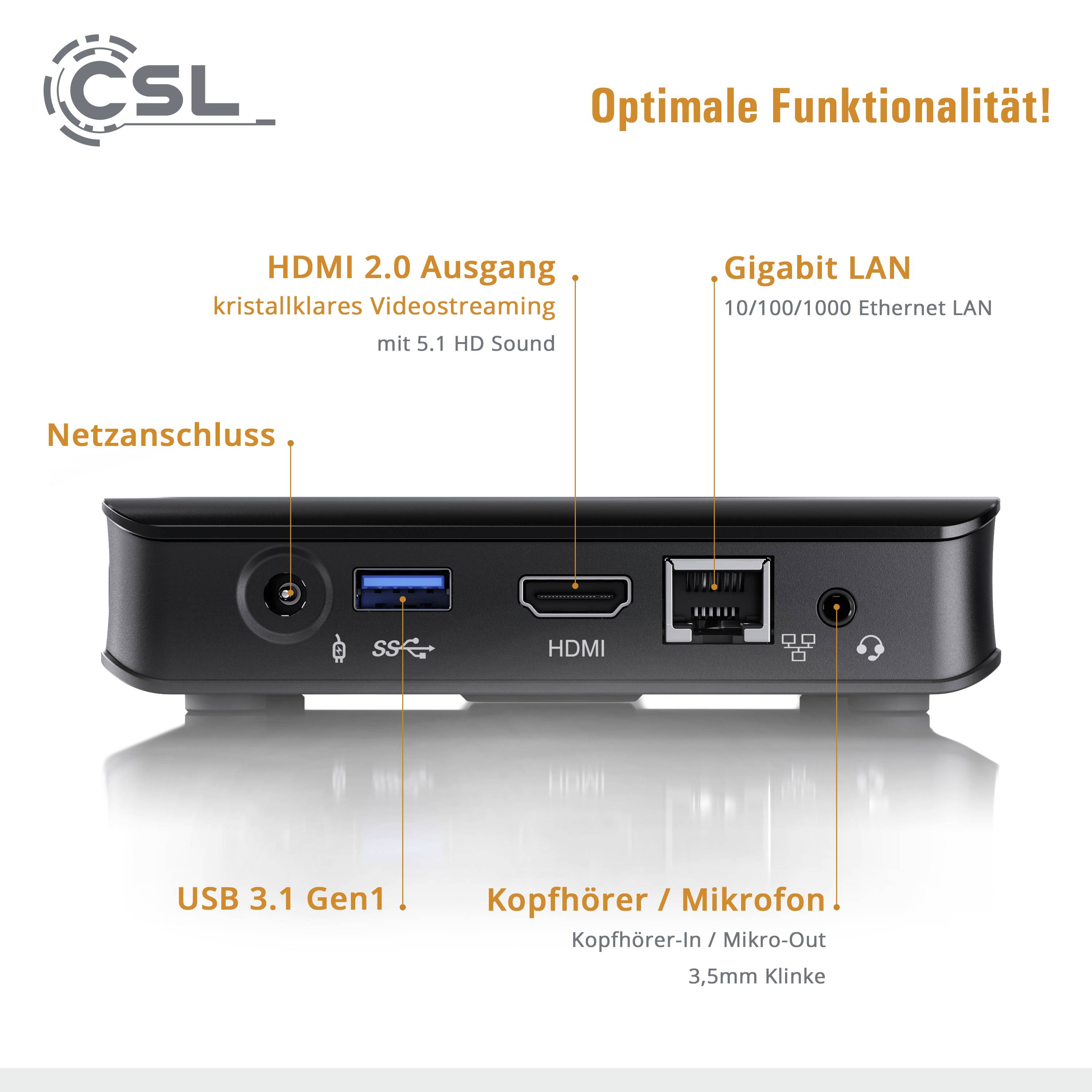 CSL Computer Mini PC Narrow Box Ultra HD Compact v4 Intel® Celeron® N4120 4 GB RAM 128 GB eMMC Inte
