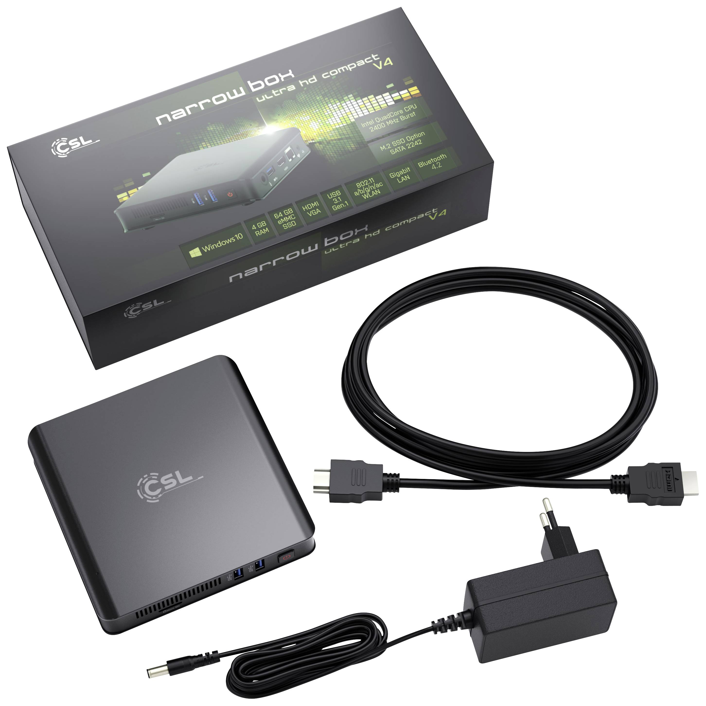 CSL Computer Narrow Box Ultra HD Compact v4 Mini PC Intel N4120 (4 x 1.1 GHz / max. 2.6 GHz) 4 GB R