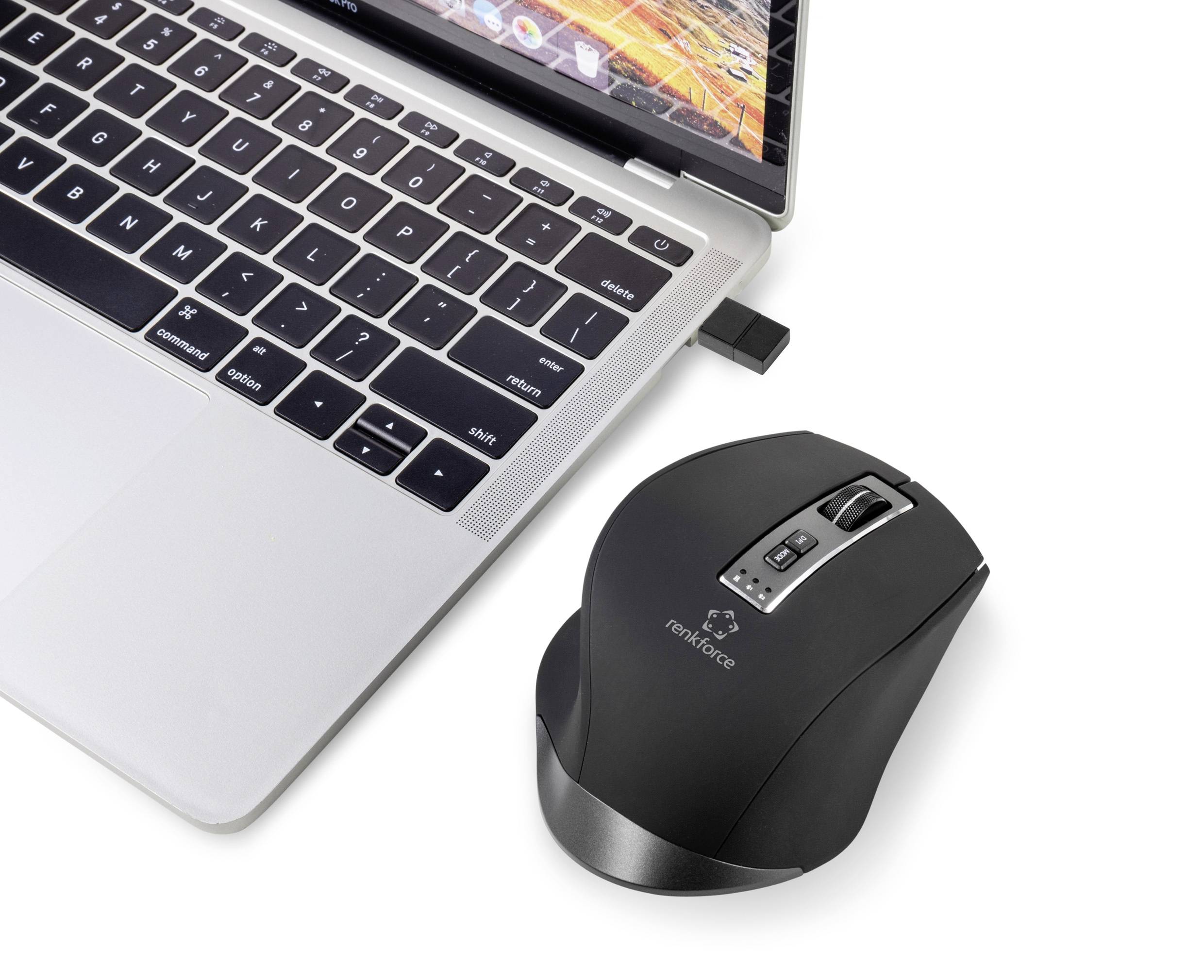 Renkforce RF-WM-300 Ergonomische Maus Bluetooth®, Kabellos Optisch Schwarz/Grau 7 Tasten 2400 dpi Ergonomisch