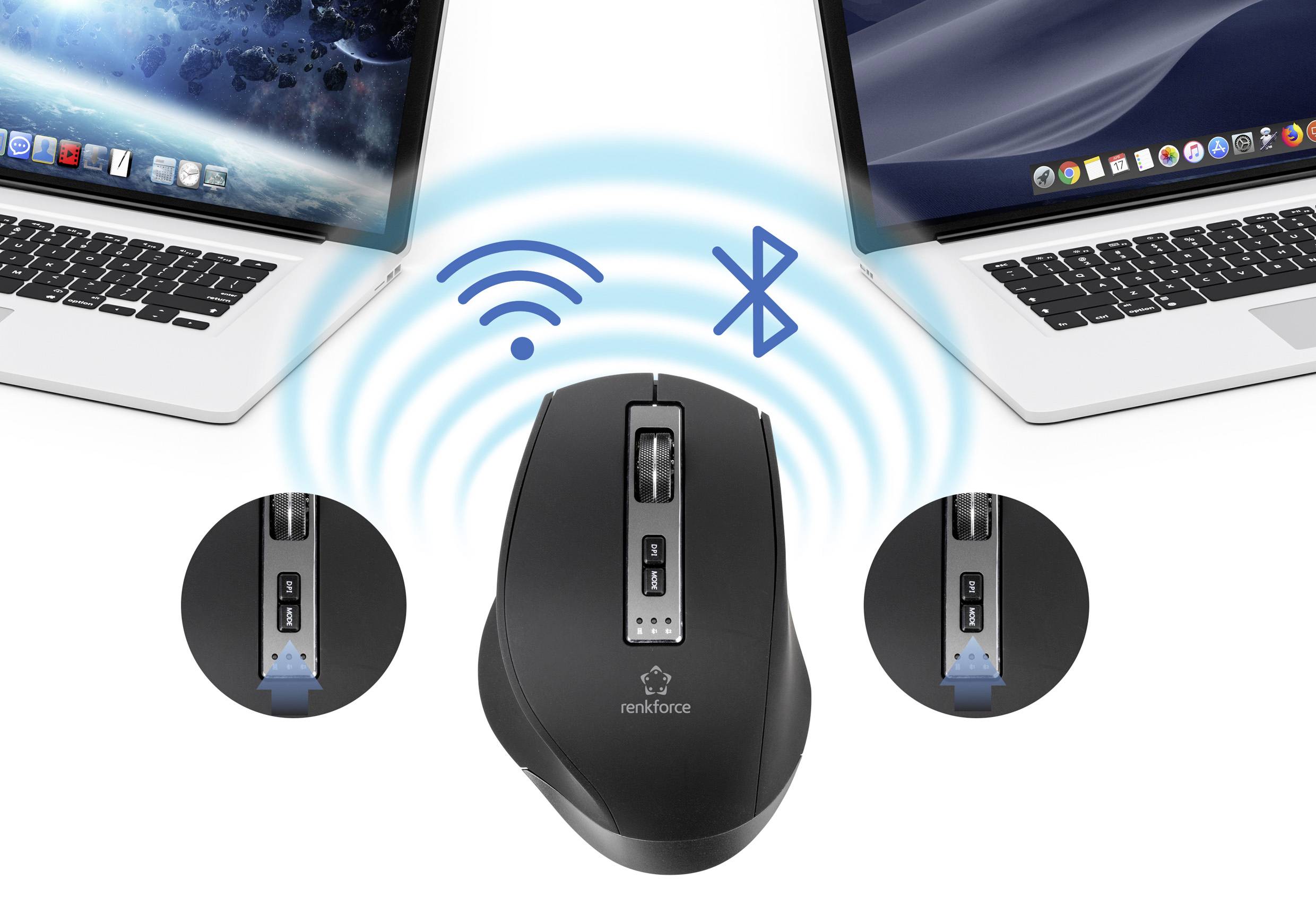 Renkforce RF-WM-300 Ergonomische Maus Bluetooth®, Kabellos Optisch Schwarz/Grau 7 Tasten 2400 dpi Ergonomisch