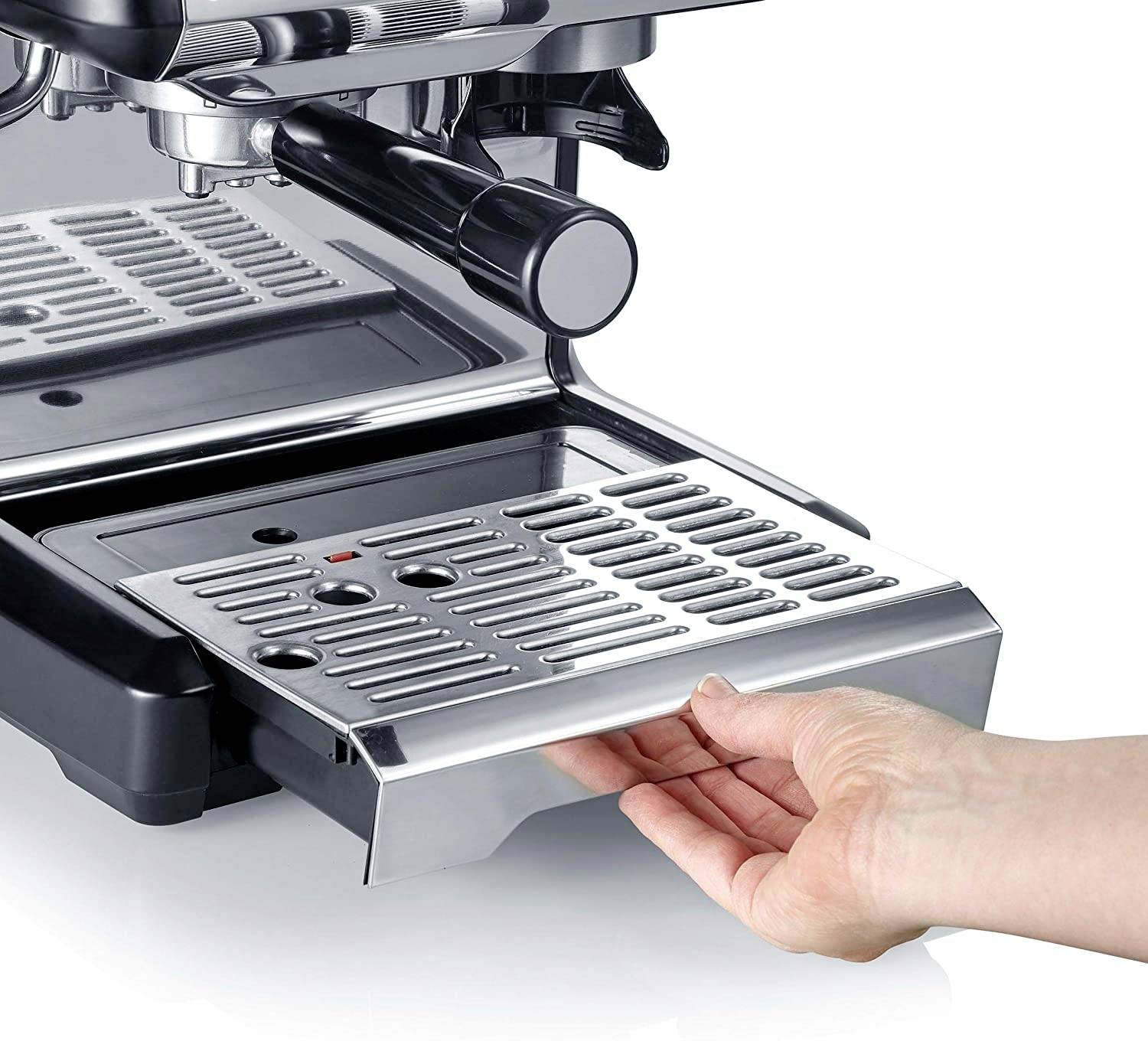 Graef ESM 802 Espressomaschine mit Siebträger Schwarz, Edelstahl 1600 W mit Heißwasserauslass, mit Mahlwerk