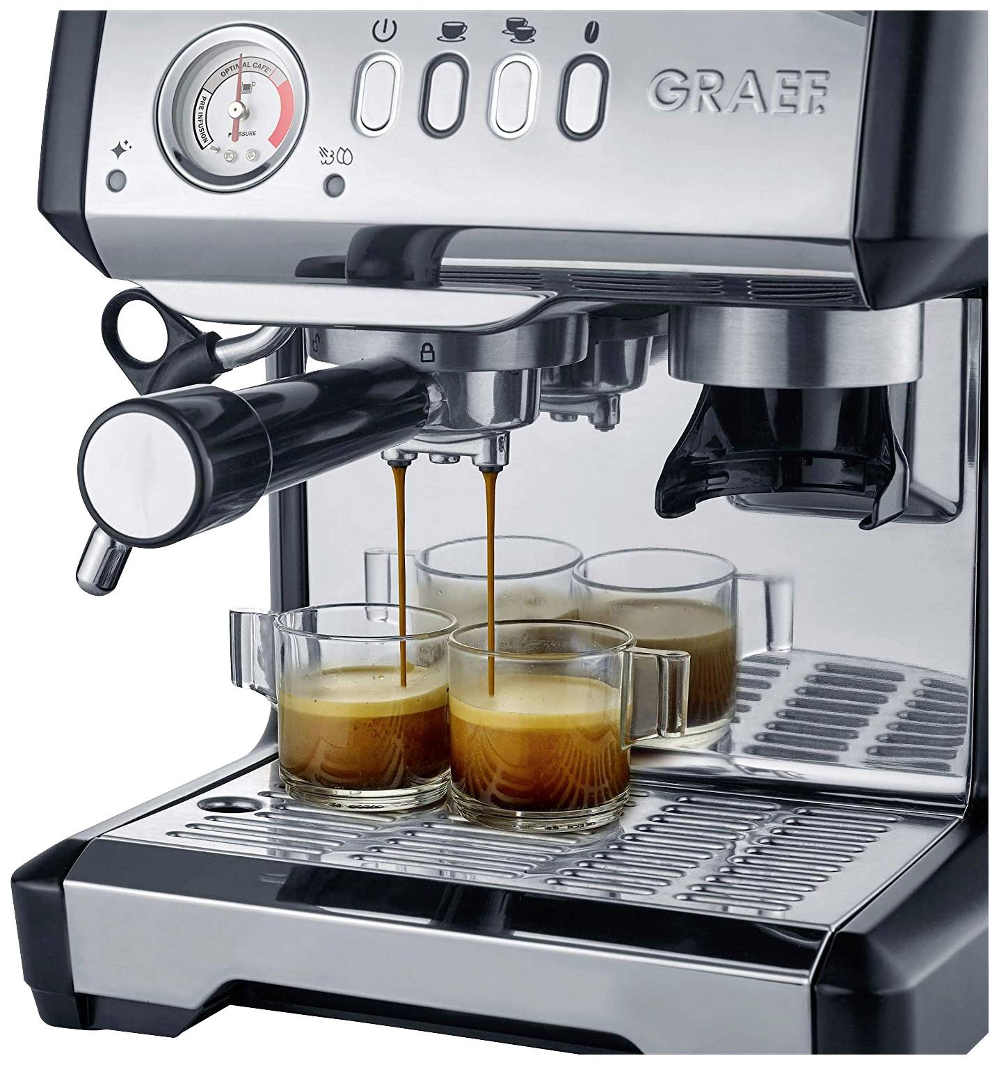 Graef ESM 802 Espressomaschine mit Siebträger Schwarz, Edelstahl 1600W mit Heißwasserauslass, mit Mahlwerk