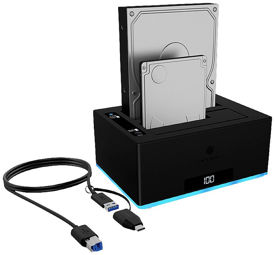 ICY BOX IB-127CL-U3 USB-A (USB 3.0) SATA 6 Gb/s 2 Port Festplatten-Kopierstation 3.5 Zoll, 2.5 Zoll mit Clone-Funktion
