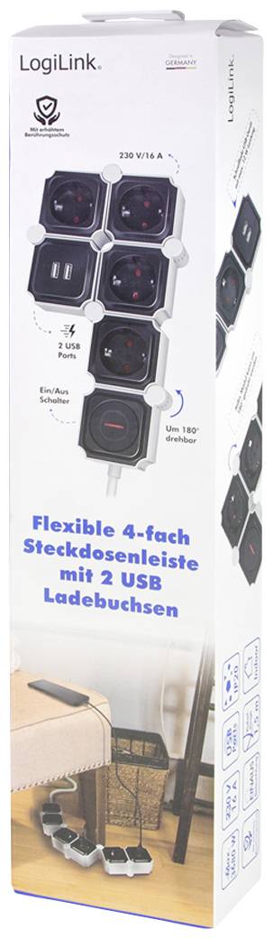 LogiLink LPS276U Steckdosenleiste mit Schalter Weiß, Schwarz Schutzkontakt 1St.