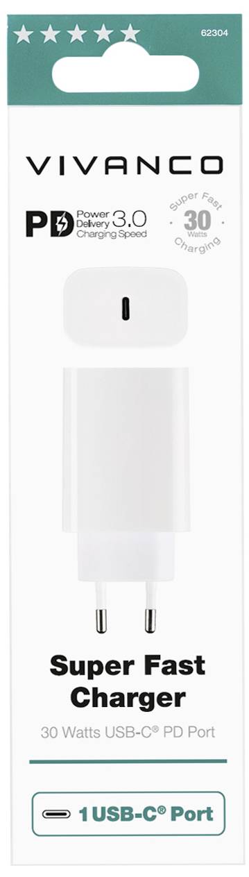 Vivanco TCVVUSBPD30W USB Ladegerät 30W 1x USB-C® USB PD 3.0, USB PD Weiß Schnellladegerät