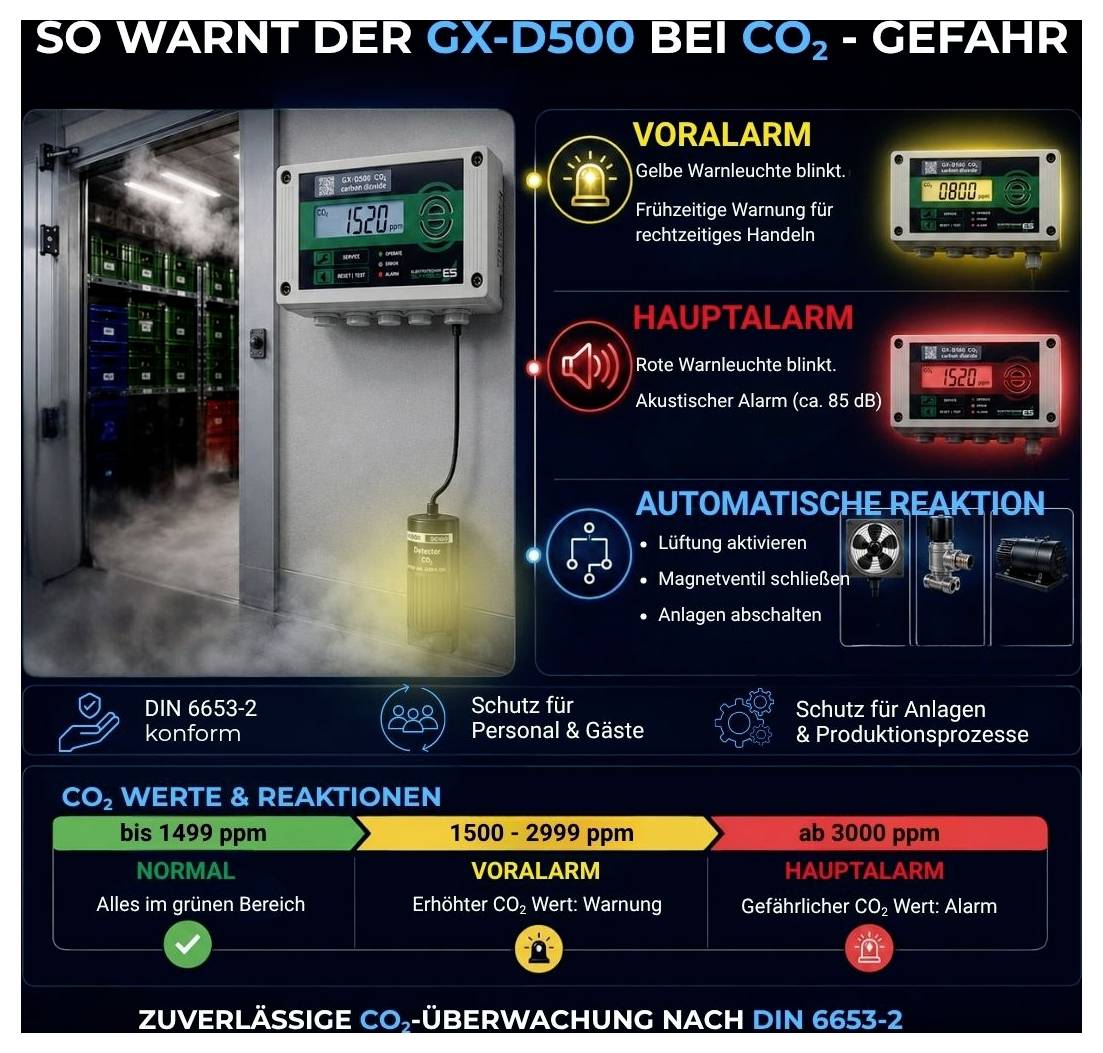 Schabus GX-D500 Kohlendioxid-Melder mit externem Sensor netzbetrieben detektiert Kohlendioxid