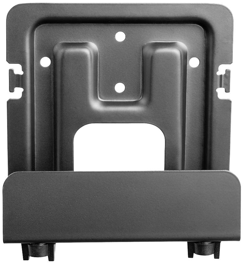 Metallhalterung mit rechteckiger Grundform und vier Befestigungslöchern, geeignet für die Wandmontage von Geräten oder Zubehör.