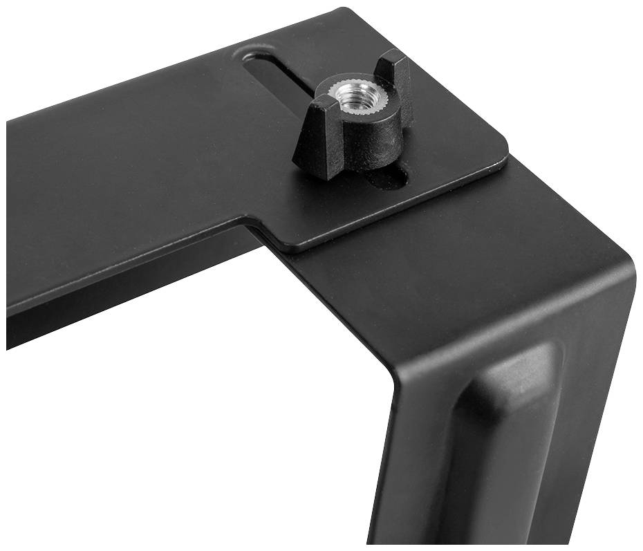 Schwarzes, rechteckiges Metallteil mit Schraubgewinde. Wahrscheinlich für Montage oder Befestigung gedacht. Schlichtes Design.