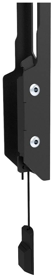 Schwarzes Türschloss mit zwei sichtbaren Schrauben und einem herunterhängenden Kabel an der Unterseite, geeignet für Sicherheitszwecke.