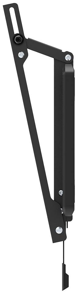 Schwarzes, längliches Metallteil mit Gelenken und Schrauben, vermutlich ein Scharnier oder Federmechanismus zur Bewegungskontrolle.