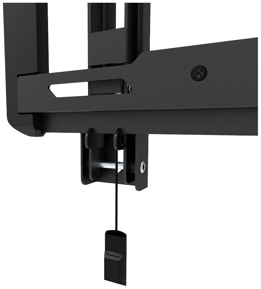 Nahaufnahme eines schwarzen mechanischen Hebelsystems mit Kabel, das möglicherweise für ein Befestigungssystem oder eine Einstellung verwendet wird.