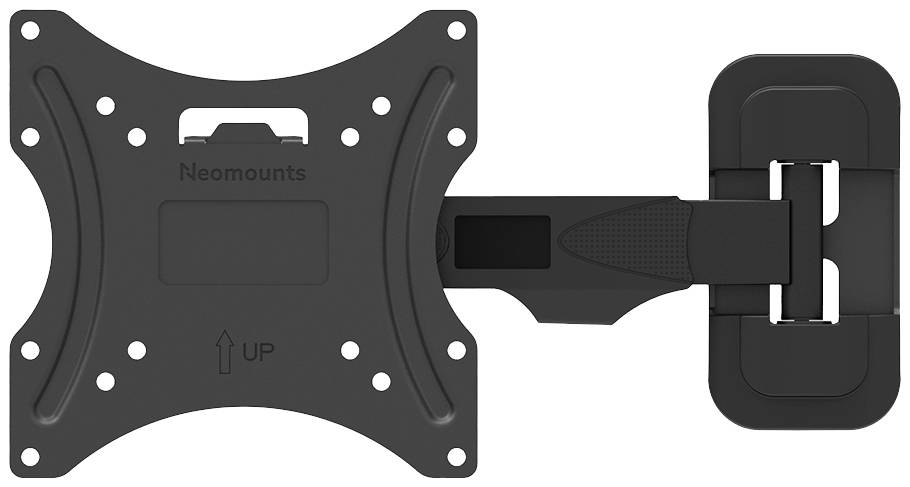 Wandhalterung für TV oder Monitor, schwenkbar und neigbar, schwarz, mit mehreren Lochmustern zur flexiblen Befestigung.