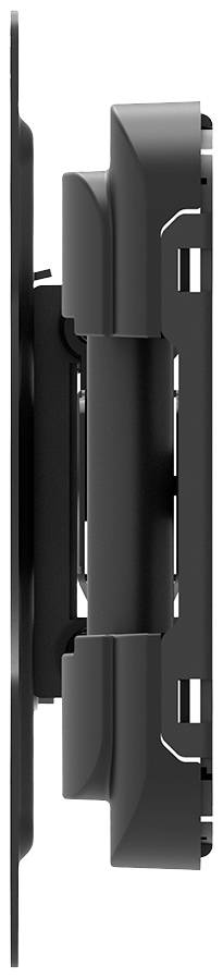 Seitenansicht einer flachen, schwarzen Wandhalterung für große Bildschirme.