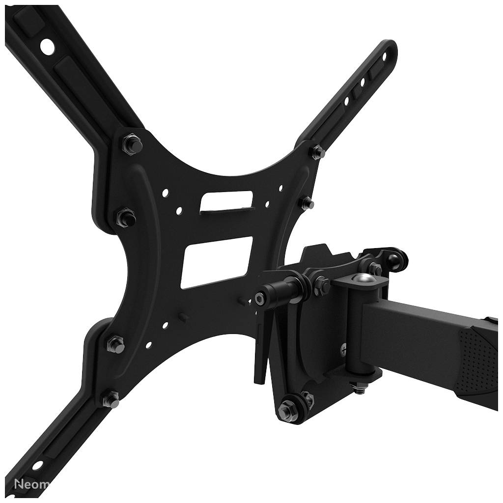 Flacher, schwarzer TV-Wandhalter mit beweglichem Arm und VESA-Anschluss. Geeignet zur Befestigung eines Bildschirms an der Wand.