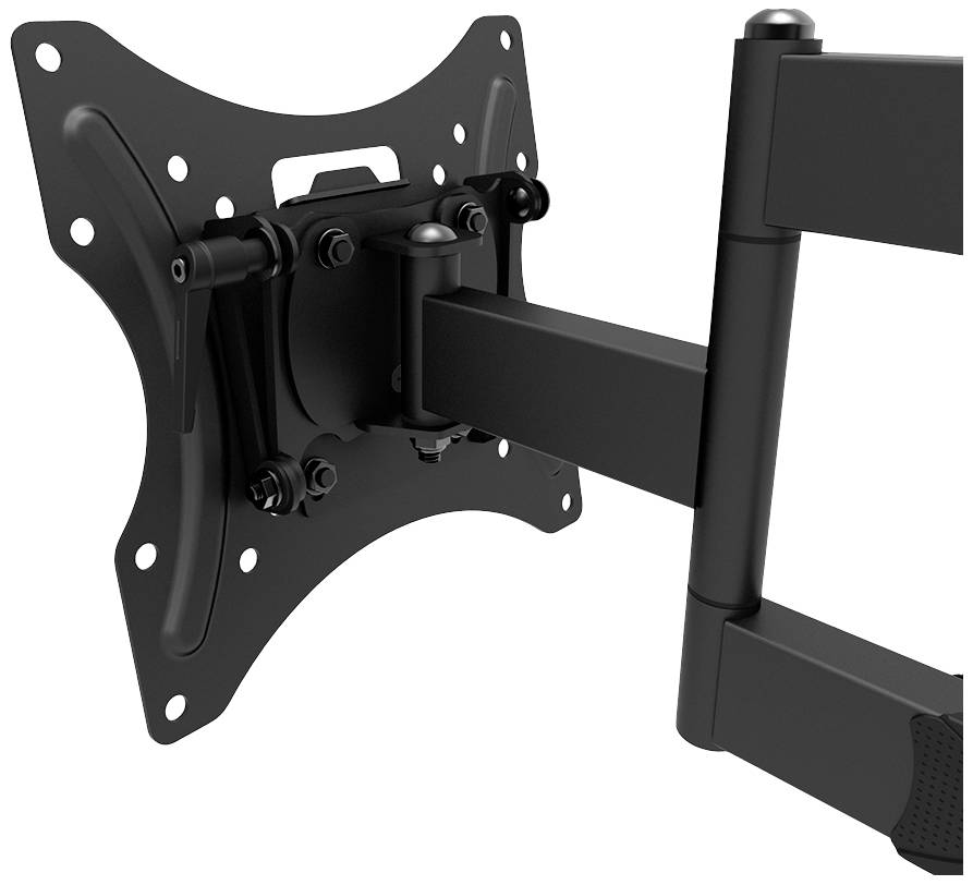 Metallische Wandhalterung für TV, verstellbar mit mehreren Gelenken für flexible Positionierung. Geeignet für Flachbildschirme.
