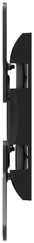 Seitenansicht einer schwarzen Wandhalterung für Bildschirme: zeigt die neigbare Struktur und Befestigungselemente.