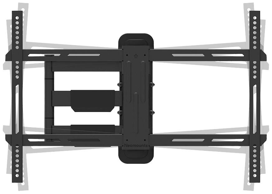 Wandhalterung für Fernseher, zeigt ein Schwenk- und Neigegelenk für flexible Positionierung. Schwarzes, robustes Design.