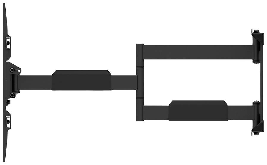 Schwenkbare TV-Wandhalterung, ausgezogen, seitliche Ansicht. Geeignet für variable Bildschirmgrößen mit robustem Haltemechanismus.