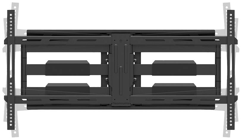 Ein schwarzer TV-Wandhalter, der von oben abgebildet ist, zeigt Metallstreben und Befestigungspunkte.