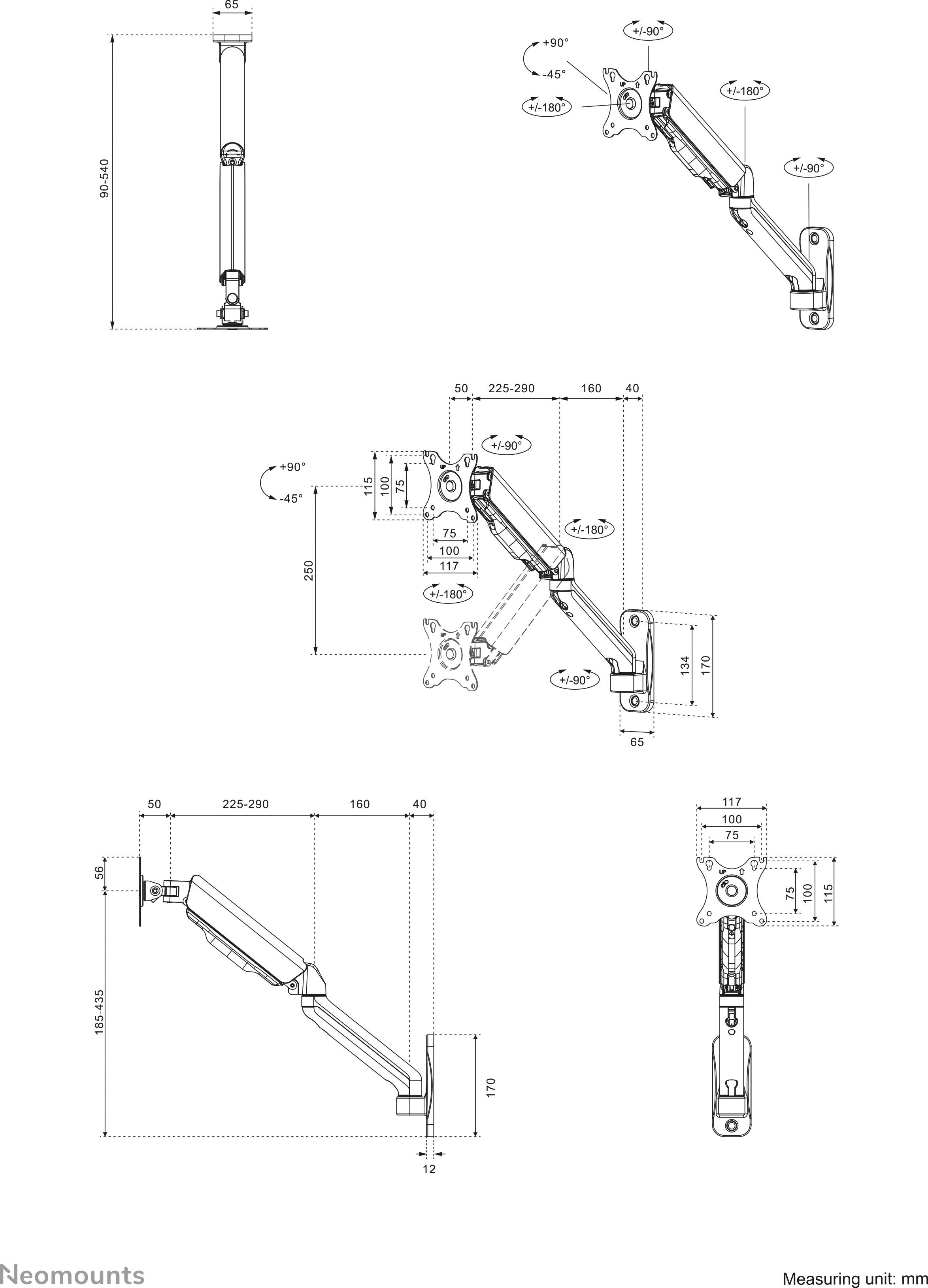 Neomounts WL70-450BL11 TV-Wandhalterung Neigbar, Schwenkbar, Höhenverstellbar 43,2cm (17") - 81,3cm (32") Neigbar, Rotierbar