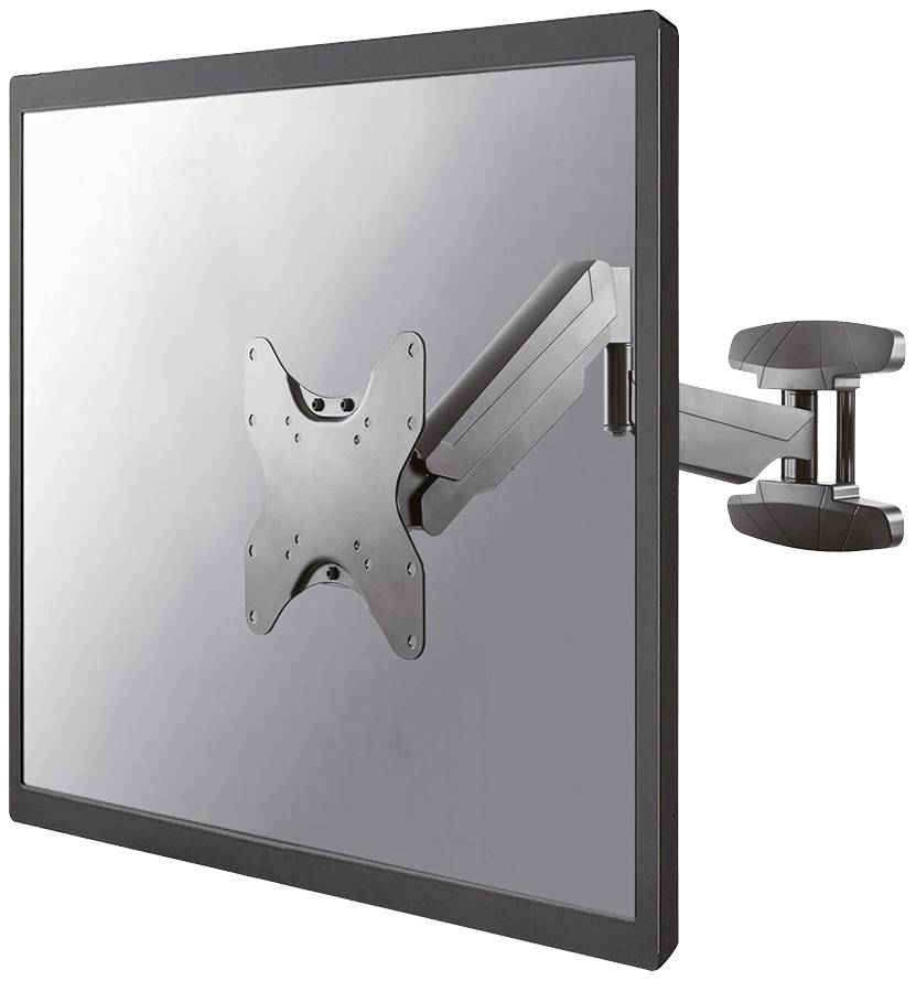 Ein schwenkbarer Wandhalter für einen Monitor, in einer seitlichen Ansicht. Der Halter ist aus Metall und ermöglicht flexible Ausrichtung.