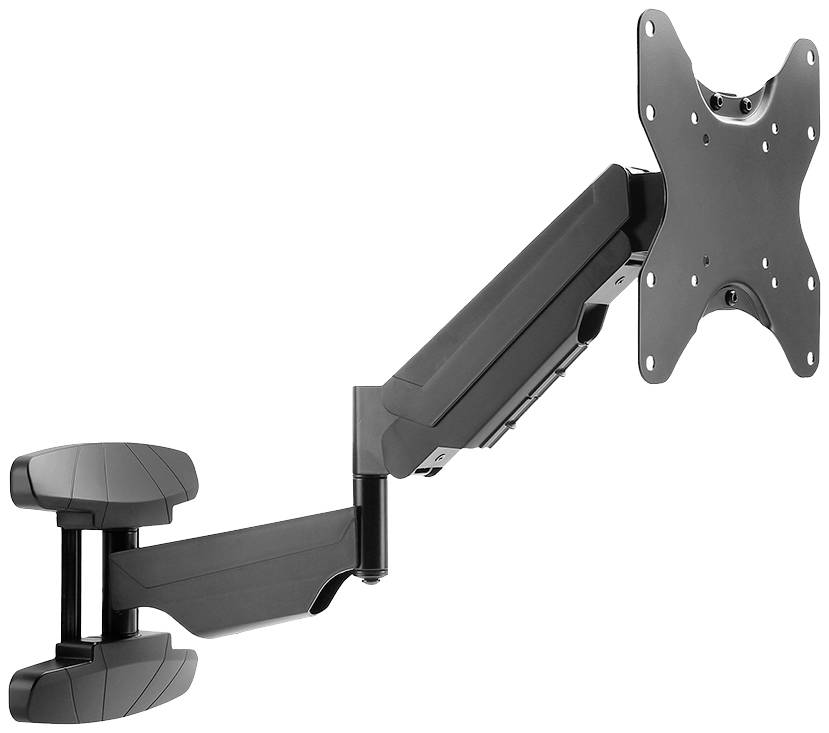 Wandhalterung für Bildschirm: Schwarze, bewegliche Halterung mit mehreren Gelenken zur flexiblen Positionierung eines Displays.