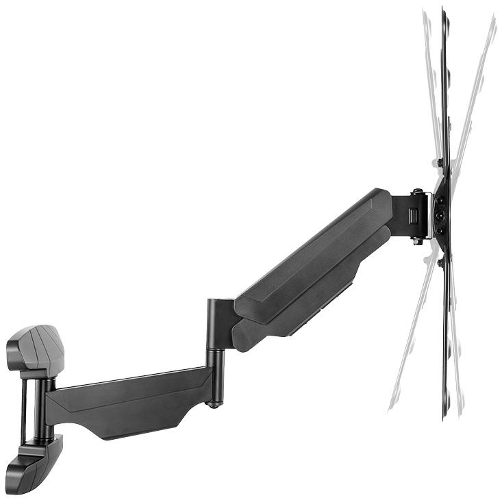 Ein schwarzer, verstellbarer TV-Wandhalter mit zwei Gelenkarmen zur flexiblen Positionierung eines Bildschirms.