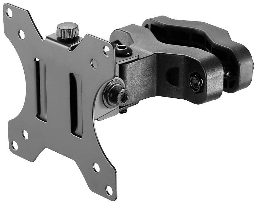 Monitorhalterung zur Wandmontage, verstellbar für verschiedene Bildschirmwinkel. Robuste Metallkonstruktion mit eingebautem Schwenkgelenk.