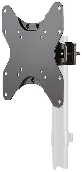 Schwarze TV-Wandhalterung mit verstellbarem Arm. Design ermöglicht flexible Ausrichtung des Bildschirms.