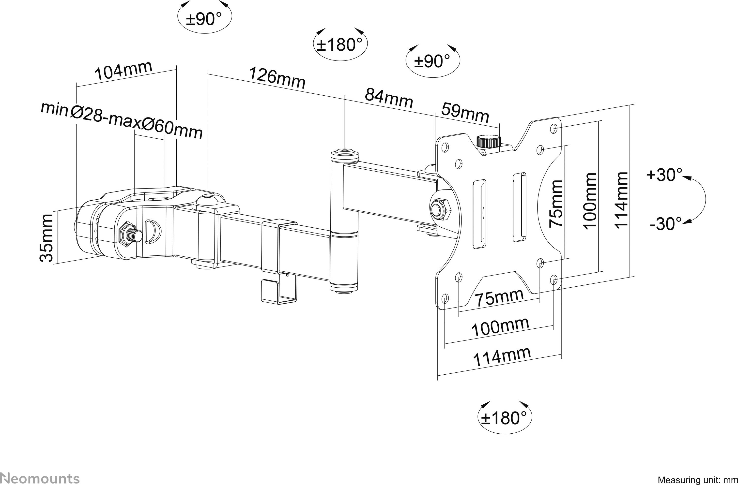 Neomounts FL40-450BL11 TV-Wandhalterung 43,2 cm (17") - 81,3 cm (32") Neigbar, Rotierbar, Schwenkbar