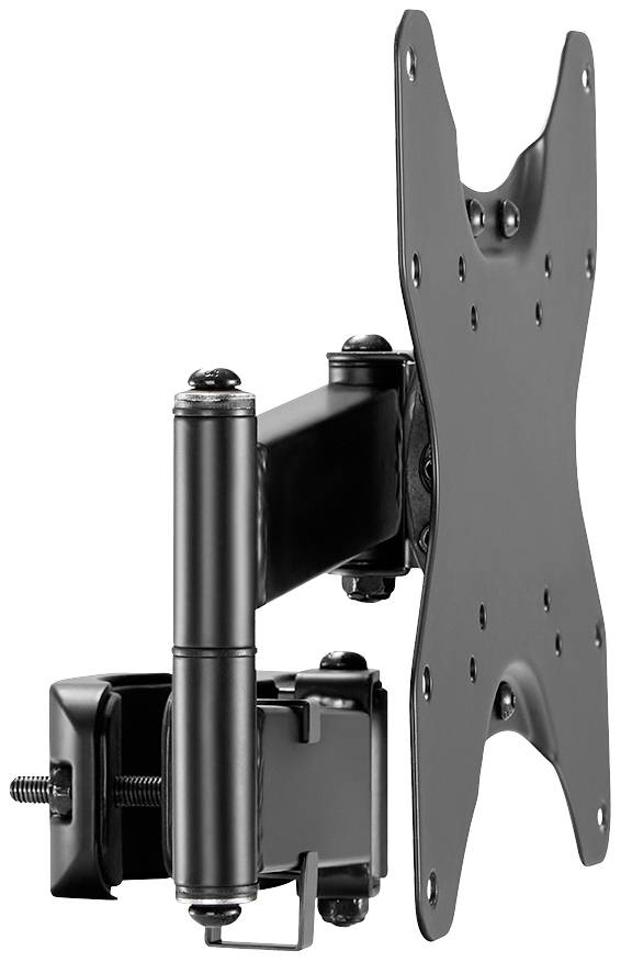 Ein dreh- und schwenkbarer schwarzer TV-Wandhalter aus Metall, geeignet für flache Bildschirme.